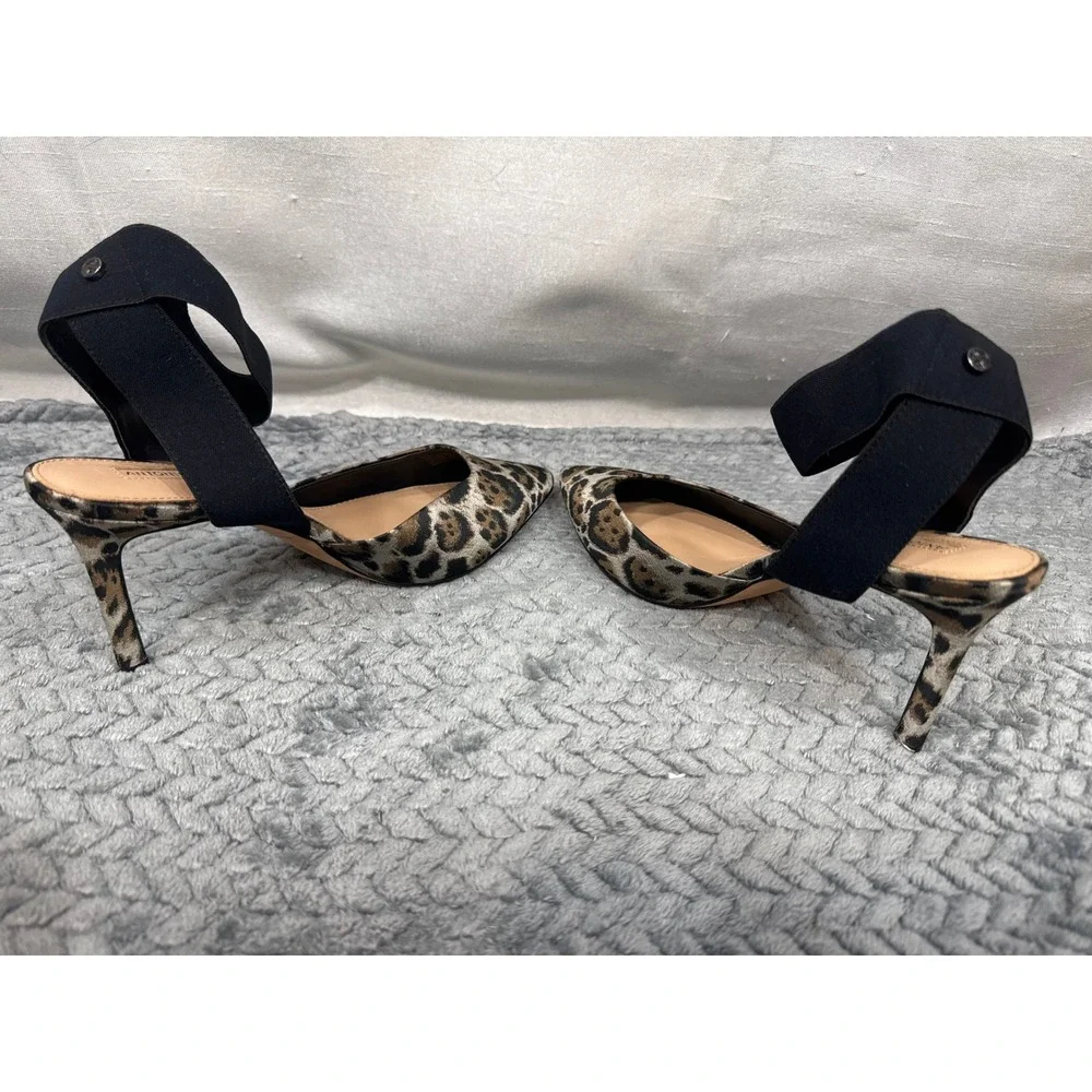 Antonio Melani‎ Leopard Print Pointed Toe Elastic Ankle Strap Pumps Heels 8M